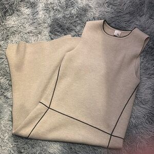 IRIS & INK Cream Sheath Dress Sleeveless Crew Neck